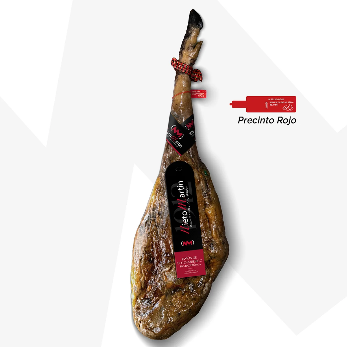 Jamón de Bellota Ibérico 50% Raza Ibérica Nieto Martín, curado lentamente con sabor equilibrado y notas de bellota
